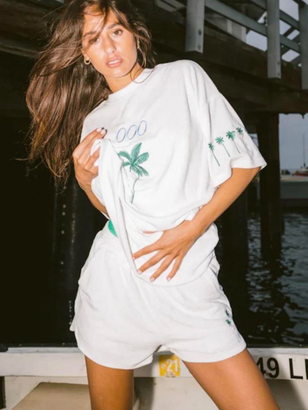 White Palm-Embroidered Women's Shorts Coverup Set